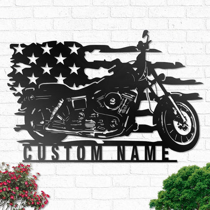 Custom US Motorcycle Metal Sign - Personalized Motorcycle Garage Name Sign - US Biker Home Decor