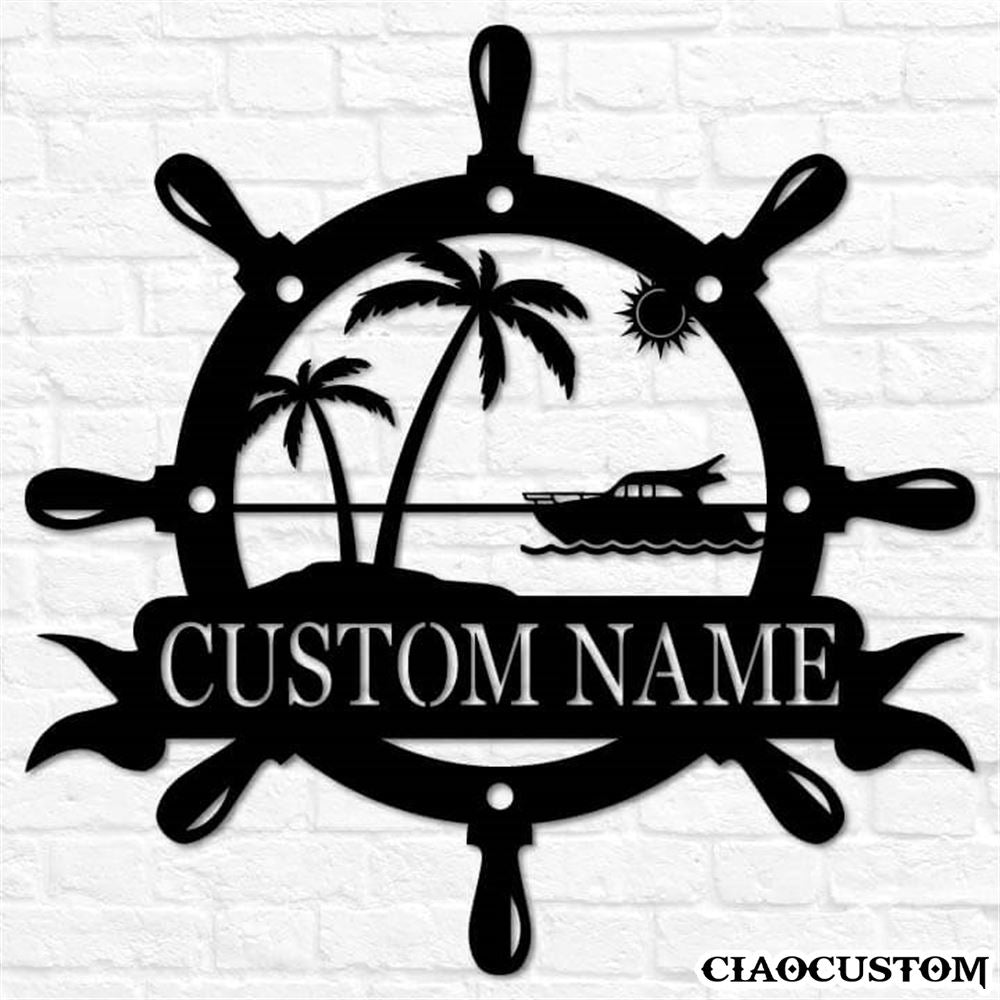 Custom Yacht Wheel Metal Sign - Yacht Wheel Monogram - Decorative Metal Wall Art - Metal Signs For Home