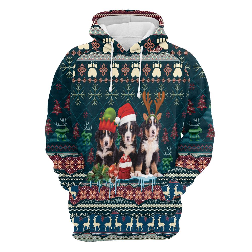 Cute Bernese Mountain Dog Christmas All Over Print 3D Hoodie For Men And Women, Best Gift For Dog lovers, Best Outfit Christmas