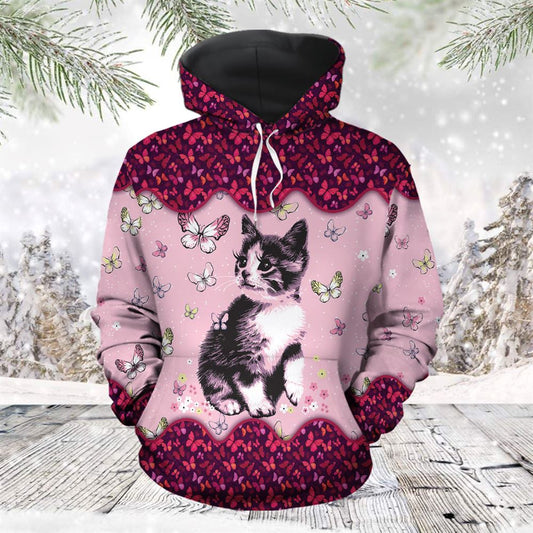 Cute Cat Butterfly All Over Print 3D Hoodie For Men And Women, Best Gift For Cat lovers, Best Outfit Christmas
