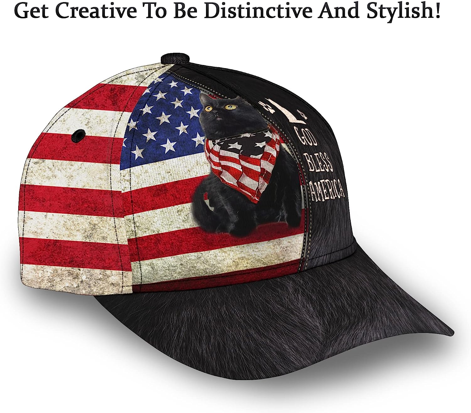 Cute Cat Us Flag God Bless America All Over Print Baseball Cap - Christian Hats For Men Women