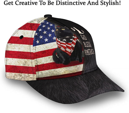 Cute Cat Us Flag God Bless America All Over Print Baseball Cap - Christian Hats For Men Women