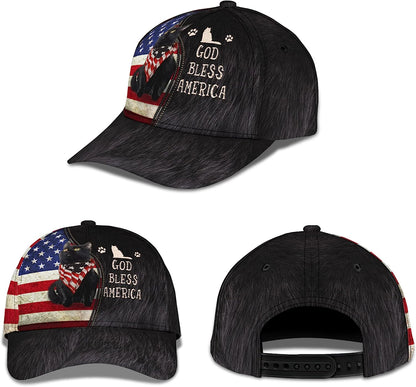 Cute Cat Us Flag God Bless America All Over Print Baseball Cap - Christian Hats For Men Women