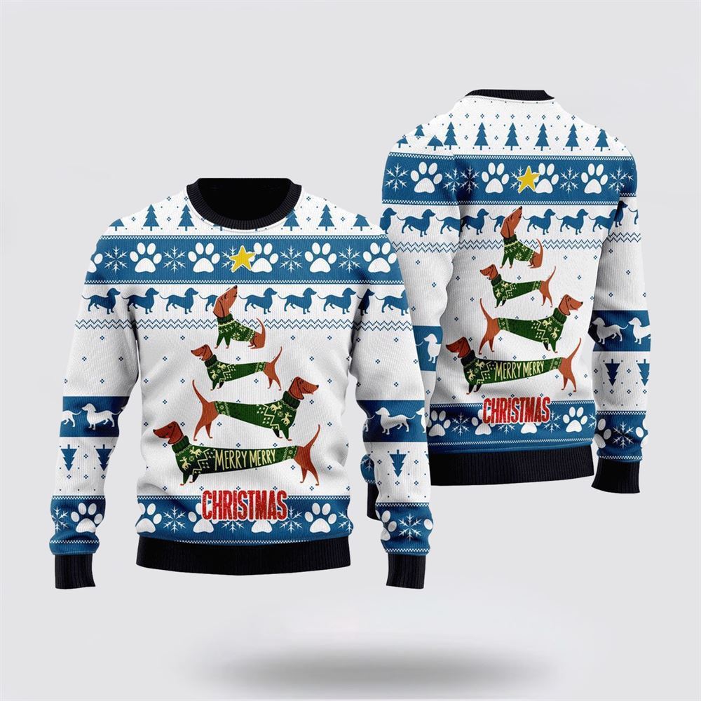 Cute Dachshund Merry Christmas Ugly Christmas Sweater For Men And Women, Gift For Christmas, Best Winter Christmas Outfit