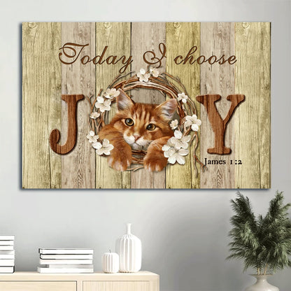 Cute Maine Coon Cat Lovely Cherry Blossom Canvas Today I Choose Joy Canvas Wall Art - Christian Wall Decor
