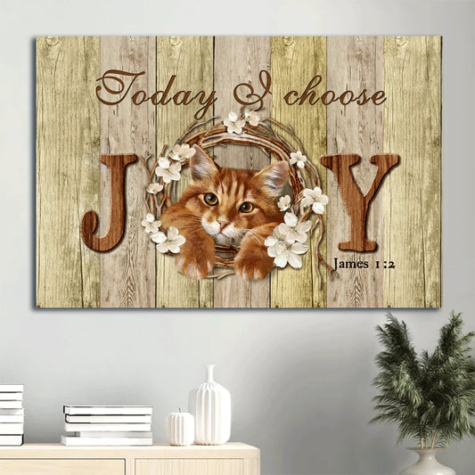 Cute Maine Coon Cat Lovely Cherry Blossom Canvas Today I Choose Joy Canvas Wall Art - Christian Wall Decor