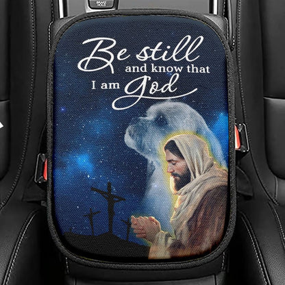 Cute Shih Tzu Be Still And Know That I Am God Car Center Console Cover, Christian Armrest Seat Cover, Bible Seat Box Cover