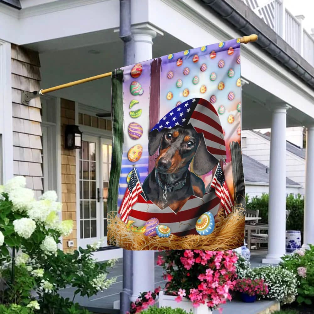 Dachshund American Easter House Flags - Happy Easter Garden Flag - Decorative Easter Flags