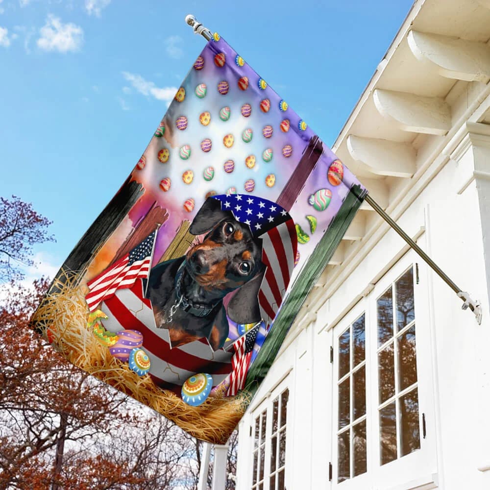 Dachshund American Easter House Flags - Happy Easter Garden Flag - Decorative Easter Flags
