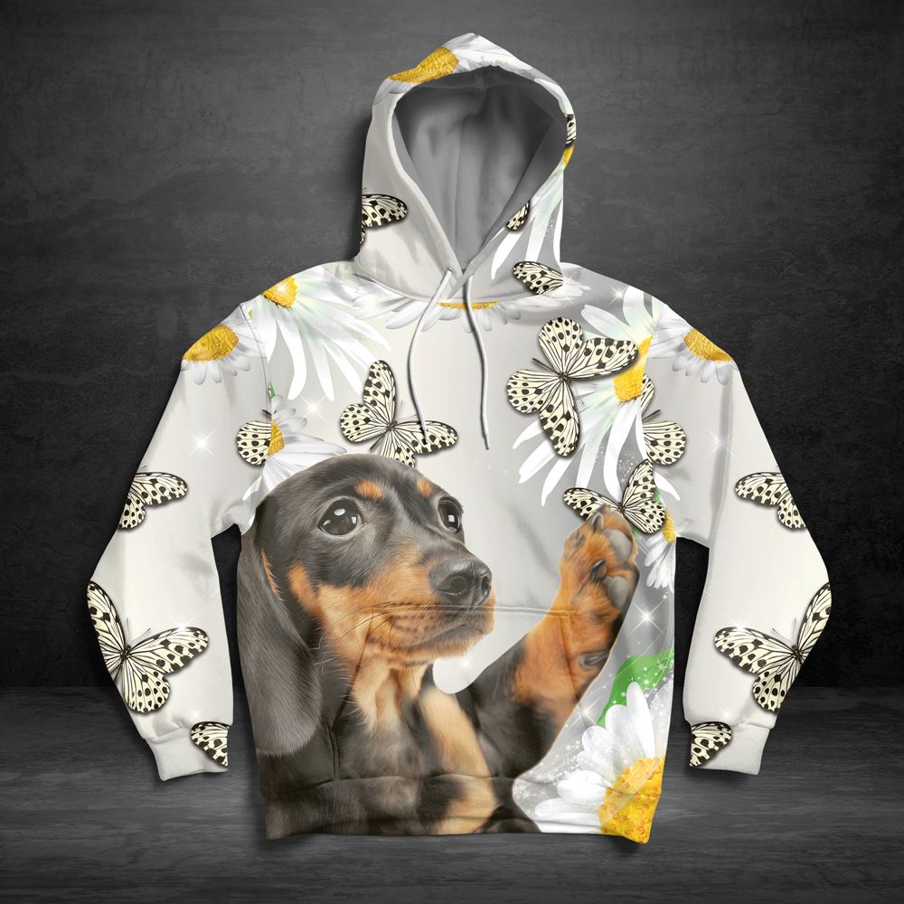 Dachshund Butterfly Daisy All Over Print 3D Hoodie For Men And Women, Best Gift For Dog lovers, Best Outfit Christmas