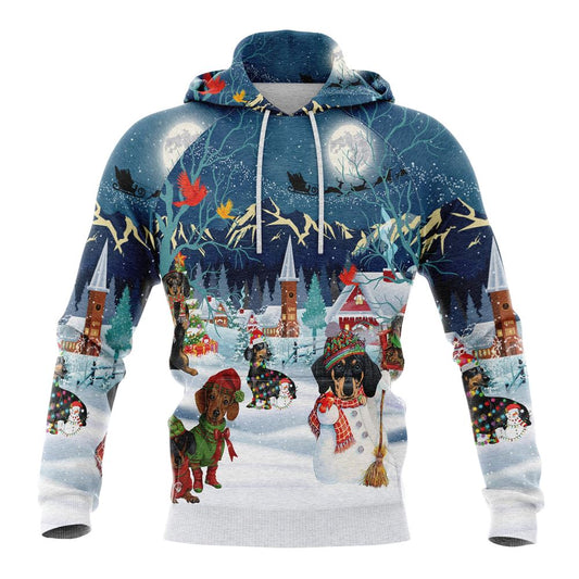 Dachshund Christmas Night All Over Print 3D Hoodie For Men And Women, Best Gift For Dog lovers, Best Outfit Christmas