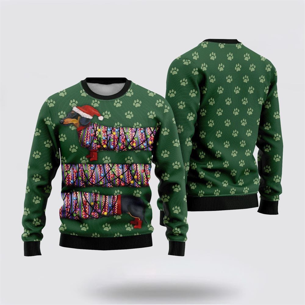 Dachshund Christmas Paw Prints Ugly Christmas Sweater For Men And Women, Gift For Christmas, Best Winter Christmas Outfit