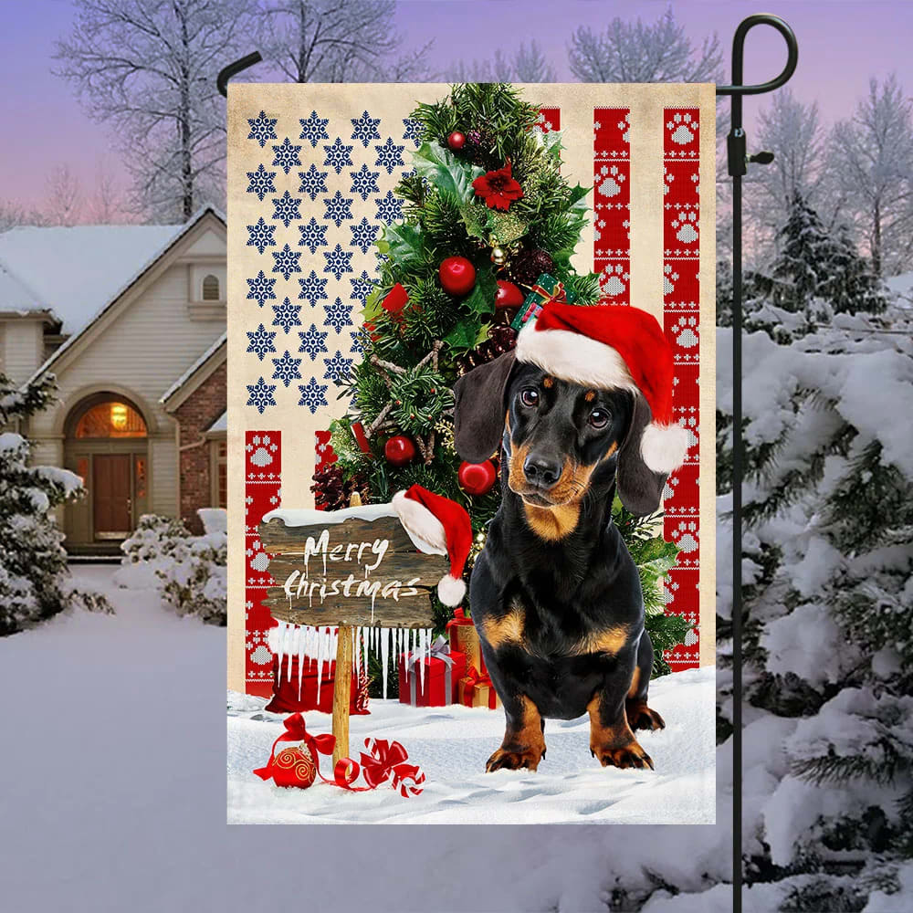 Dachshund Dog Christmas American Flag 2 - Christmas Garden Flag - Christmas House Flag - Christmas Outdoor Decoration