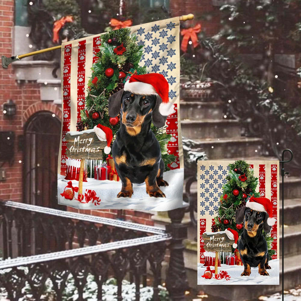 Dachshund Dog Christmas American Flag 2 - Christmas Garden Flag - Christmas House Flag - Christmas Outdoor Decoration