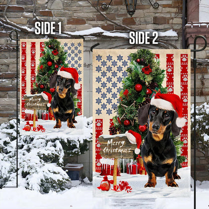 Dachshund Dog Christmas American Flag 2 - Christmas Garden Flag - Christmas House Flag - Christmas Outdoor Decoration