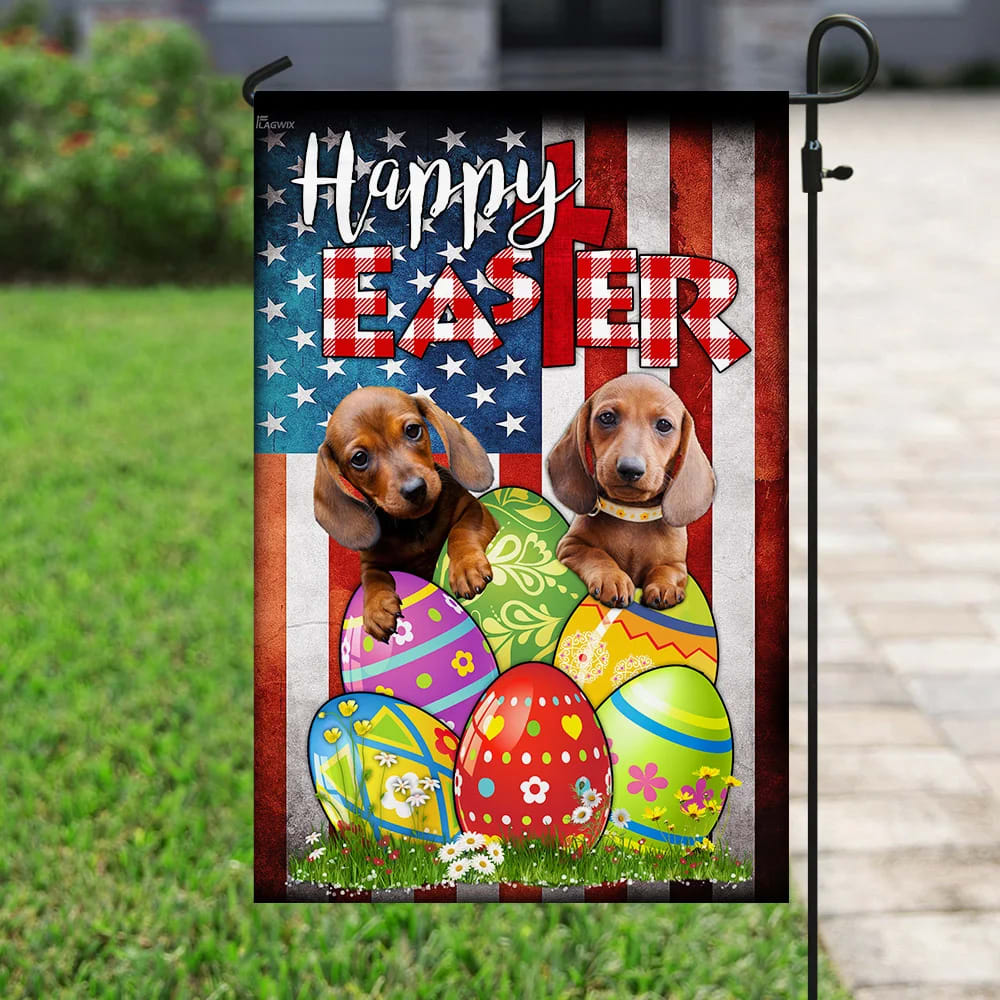 Dachshund Dog Easter Egg Hunt House Flag - Happy Easter Garden Flag - Decorative Easter Flags