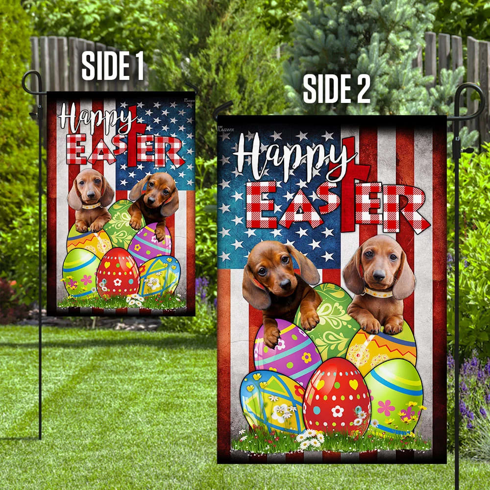 Dachshund Dog Easter Egg Hunt House Flag - Happy Easter Garden Flag - Decorative Easter Flags