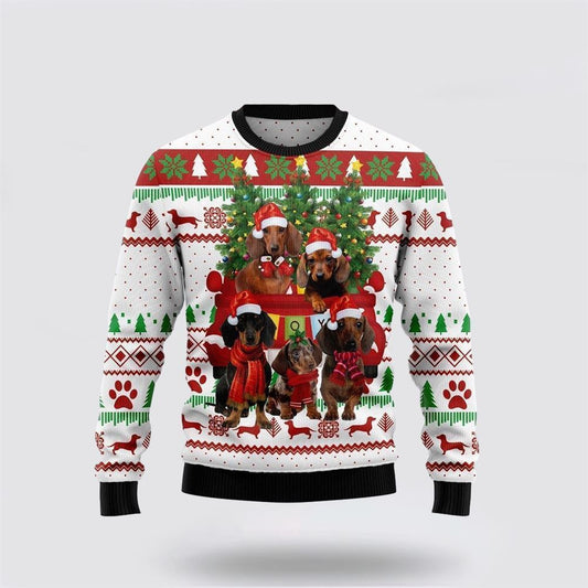 Dachshund Dog Red Truck Ugly Christmas Sweater For Men And Women, Gift For Christmas, Best Winter Christmas Outfit