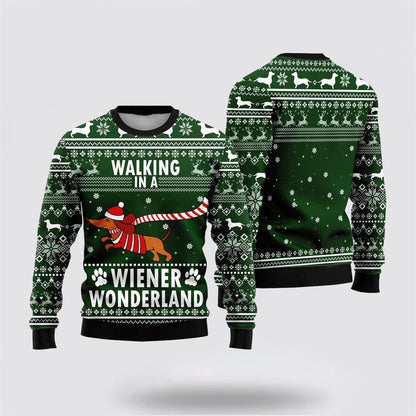 Dachshund Dog Walking In A Wiener Wonderland Ugly Christmas Sweater For Men And Women, Gift For Christmas, Best Winter Christmas Outfit
