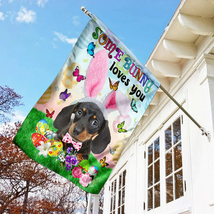 Dachshund Easter Some Bunny Loves You House Flag - Happy Easter Garden Flag - Decorative Easter Flags