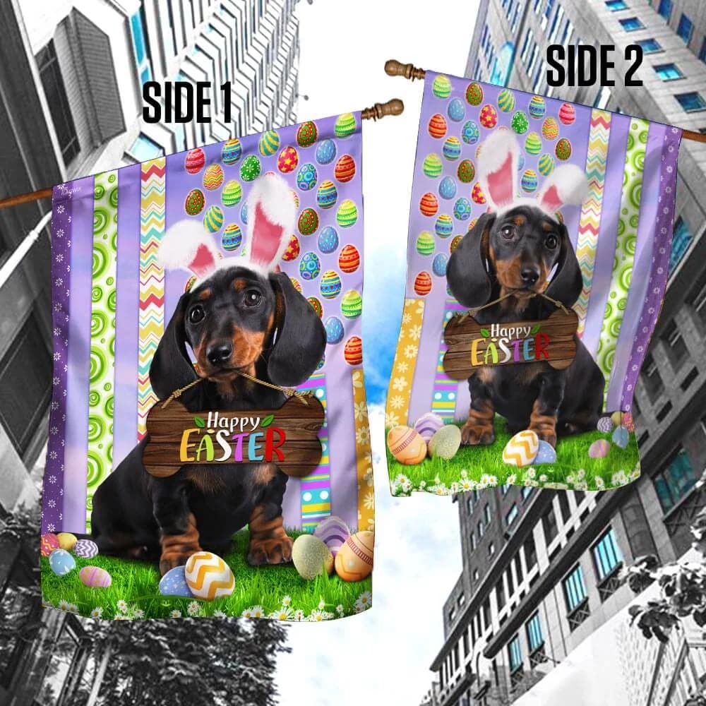 Dachshund Happy Easter American House Flag - Easter Garden Flag - Easter Outdoor Decor