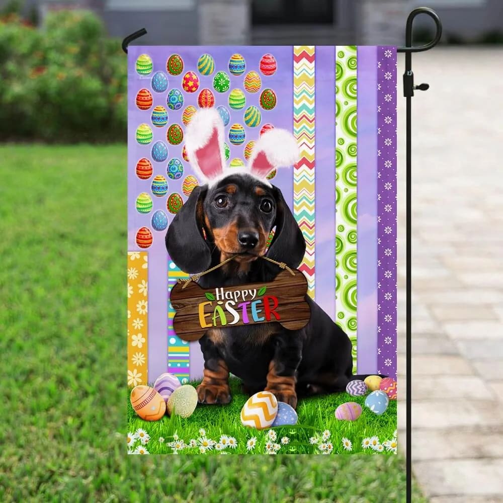 Dachshund Happy Easter American House Flag - Easter Garden Flag - Easter Outdoor Decor