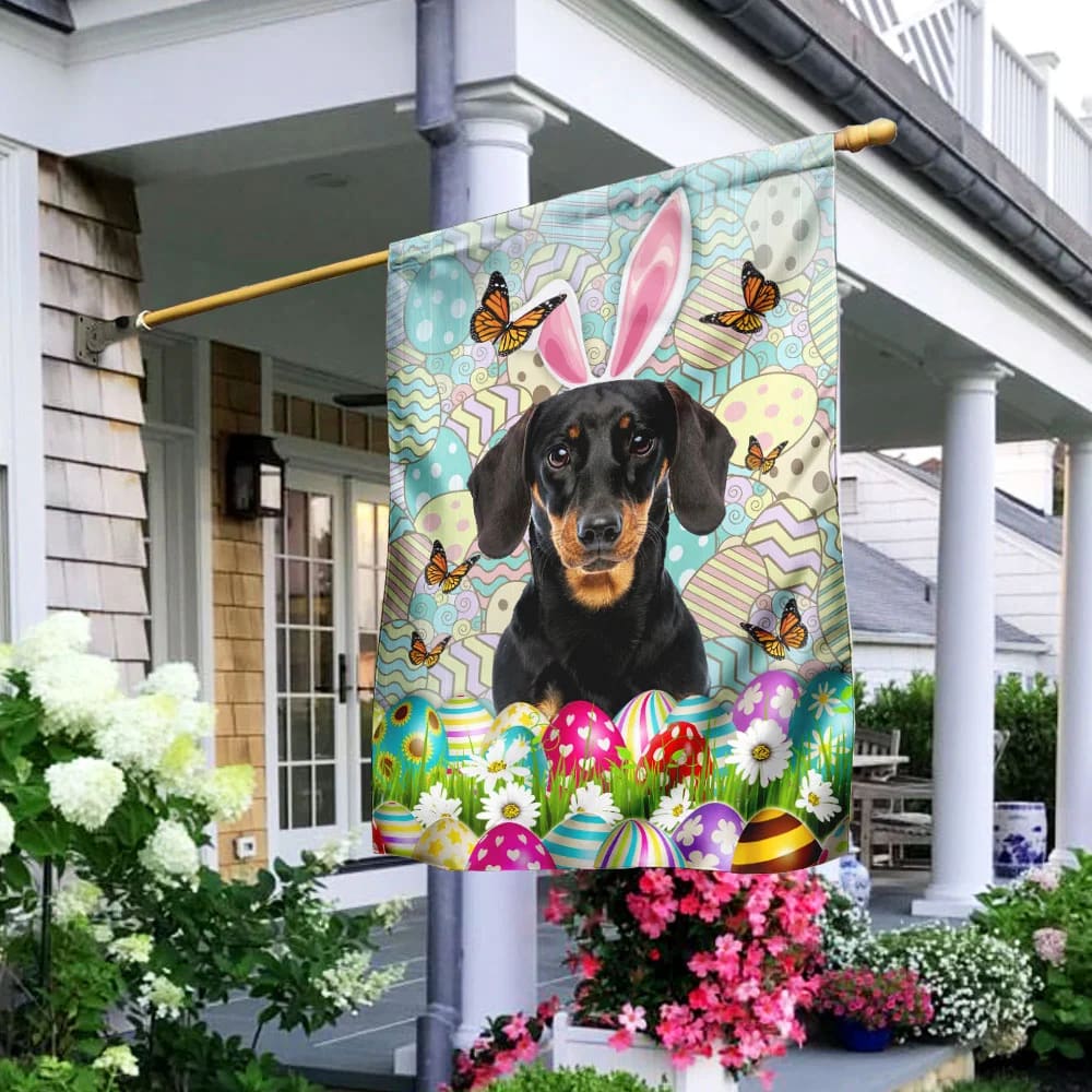 Dachshund Happy Easter House Flag - Easter Garden Flag - Easter Outdoor Decor