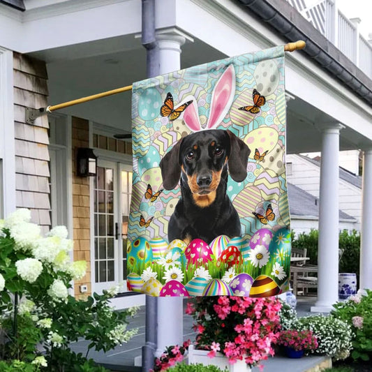 Dachshund Happy Easter House Flag - Easter Garden Flag - Easter Outdoor Decor