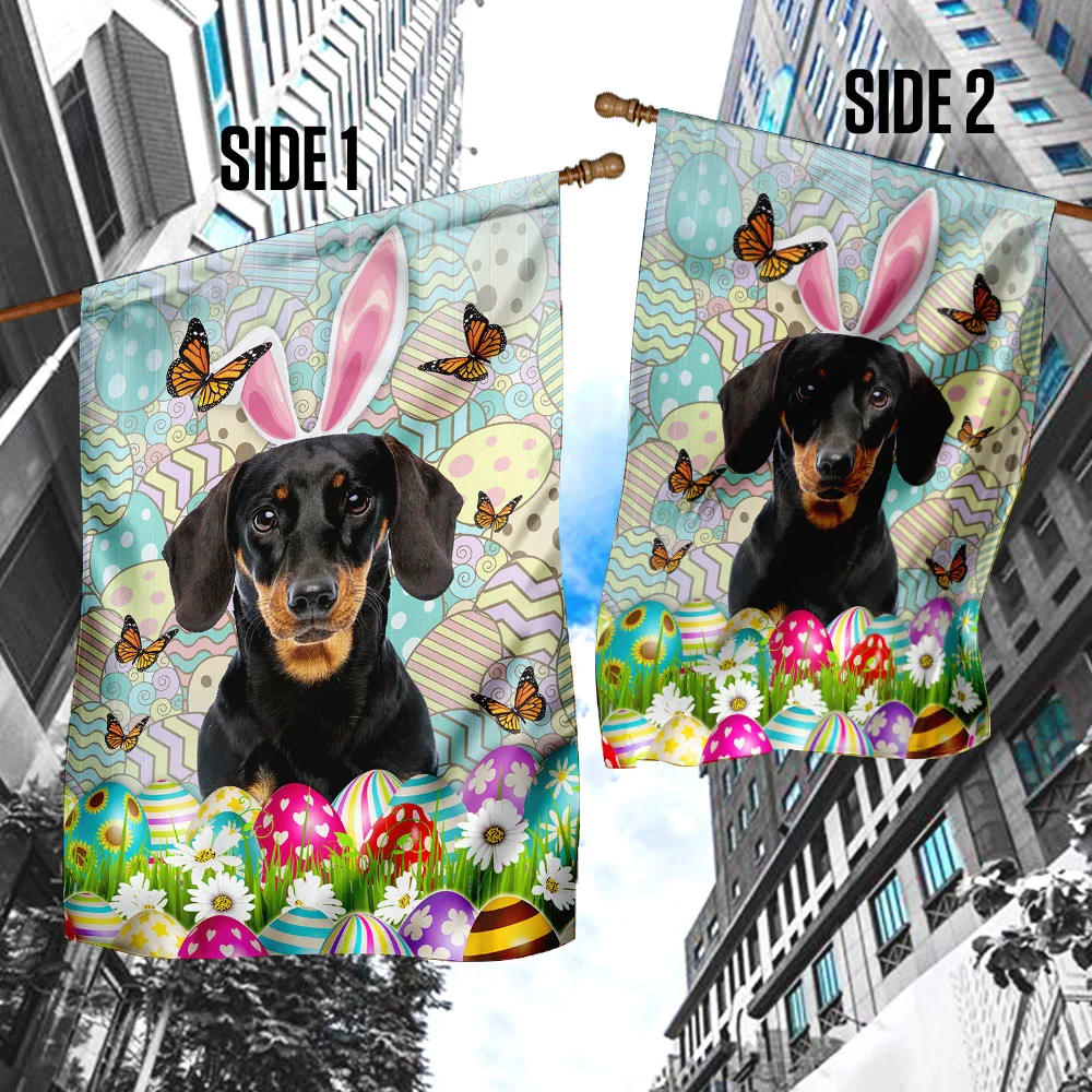 Dachshund Happy Easter House Flag - Easter Garden Flag - Easter Outdoor Decor