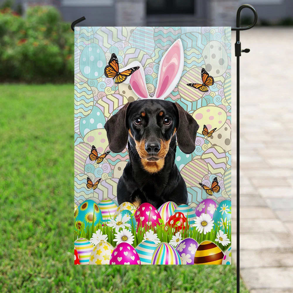 Dachshund Happy Easter House Flag - Easter Garden Flag - Easter Outdoor Decor