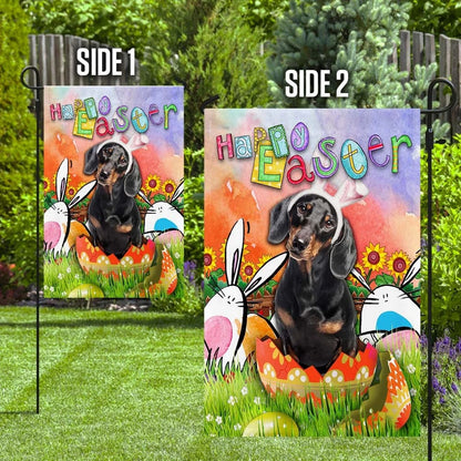 Dachshund Happy Easter House Flag 1 - Easter Garden Flag - Easter Outdoor Decor