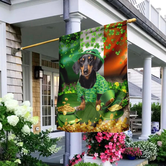 Dachshund House Flag - St Patrick's Day Garden Flag - Outdoor St Patrick's Day Decor