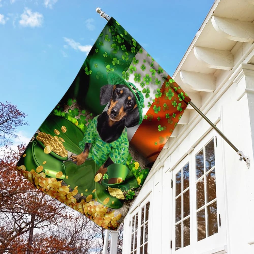 Dachshund House Flag - St Patrick's Day Garden Flag - Outdoor St Patrick's Day Decor