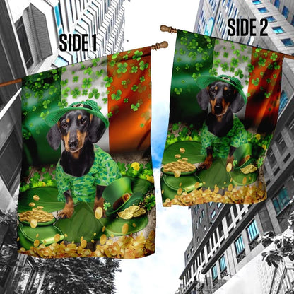 Dachshund House Flag - St Patrick's Day Garden Flag - Outdoor St Patrick's Day Decor