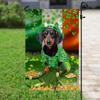 Dachshund House Flag - St Patrick's Day Garden Flag - Outdoor St Patrick's Day Decor