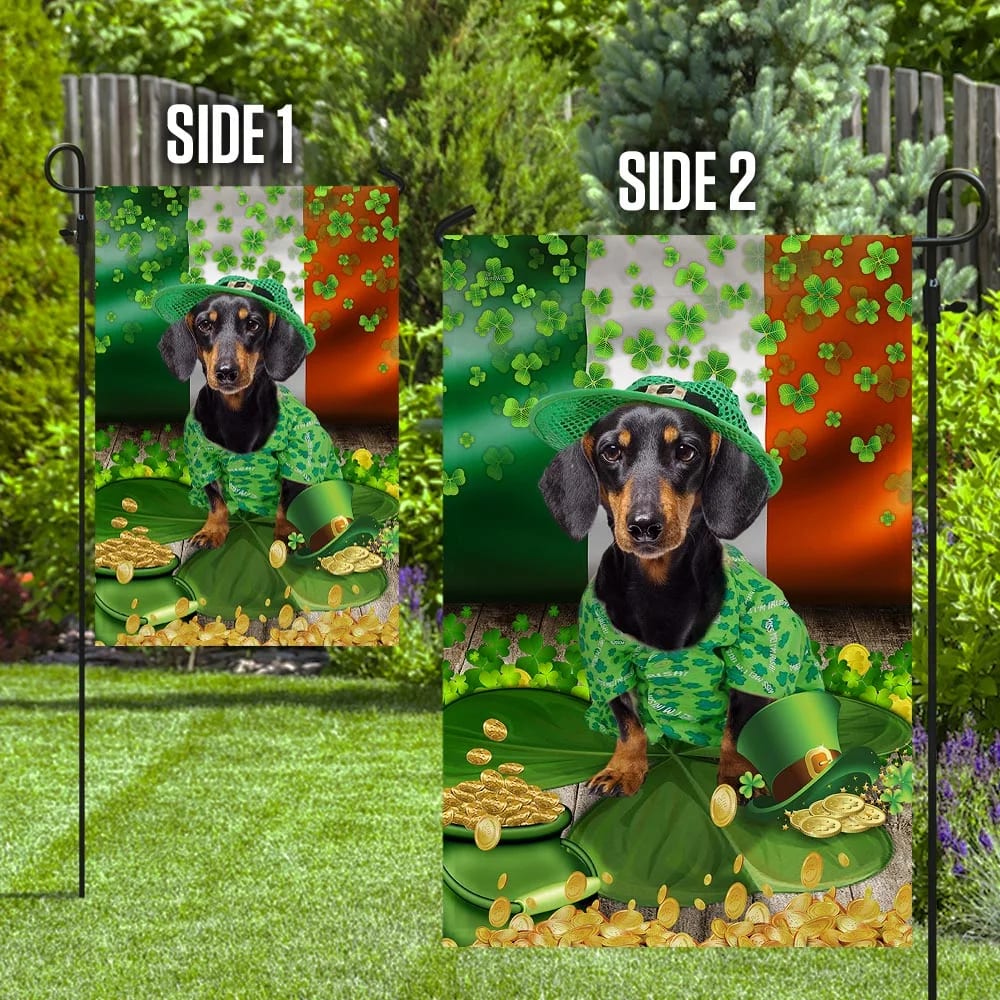 Dachshund House Flag - St Patrick's Day Garden Flag - Outdoor St Patrick's Day Decor