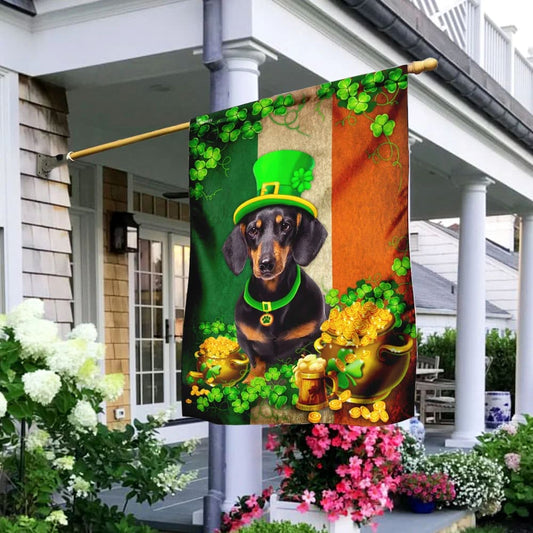 Dachshund Irish House Flag - St Patrick's Day Garden Flag - Outdoor St Patrick's Day Decor