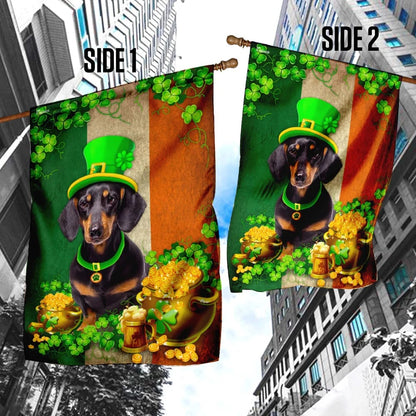 Dachshund Irish House Flag - St Patrick's Day Garden Flag - Outdoor St Patrick's Day Decor