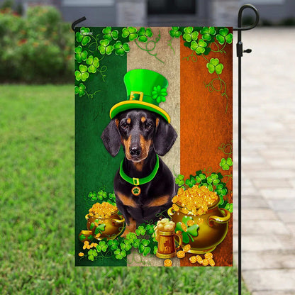 Dachshund Irish House Flag - St Patrick's Day Garden Flag - Outdoor St Patrick's Day Decor