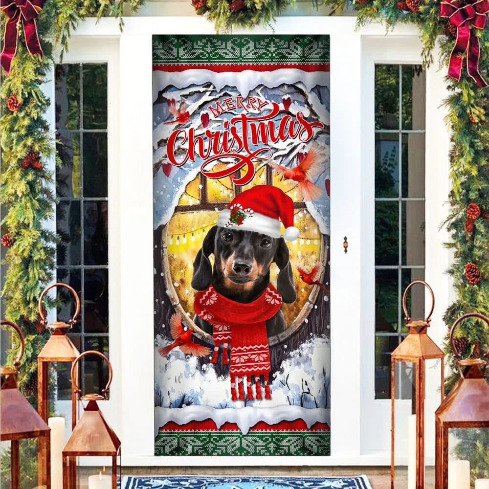 Dachshund Merry Christmas Door Cover - Dachshund Lover Gifts - Door Christmas Cover