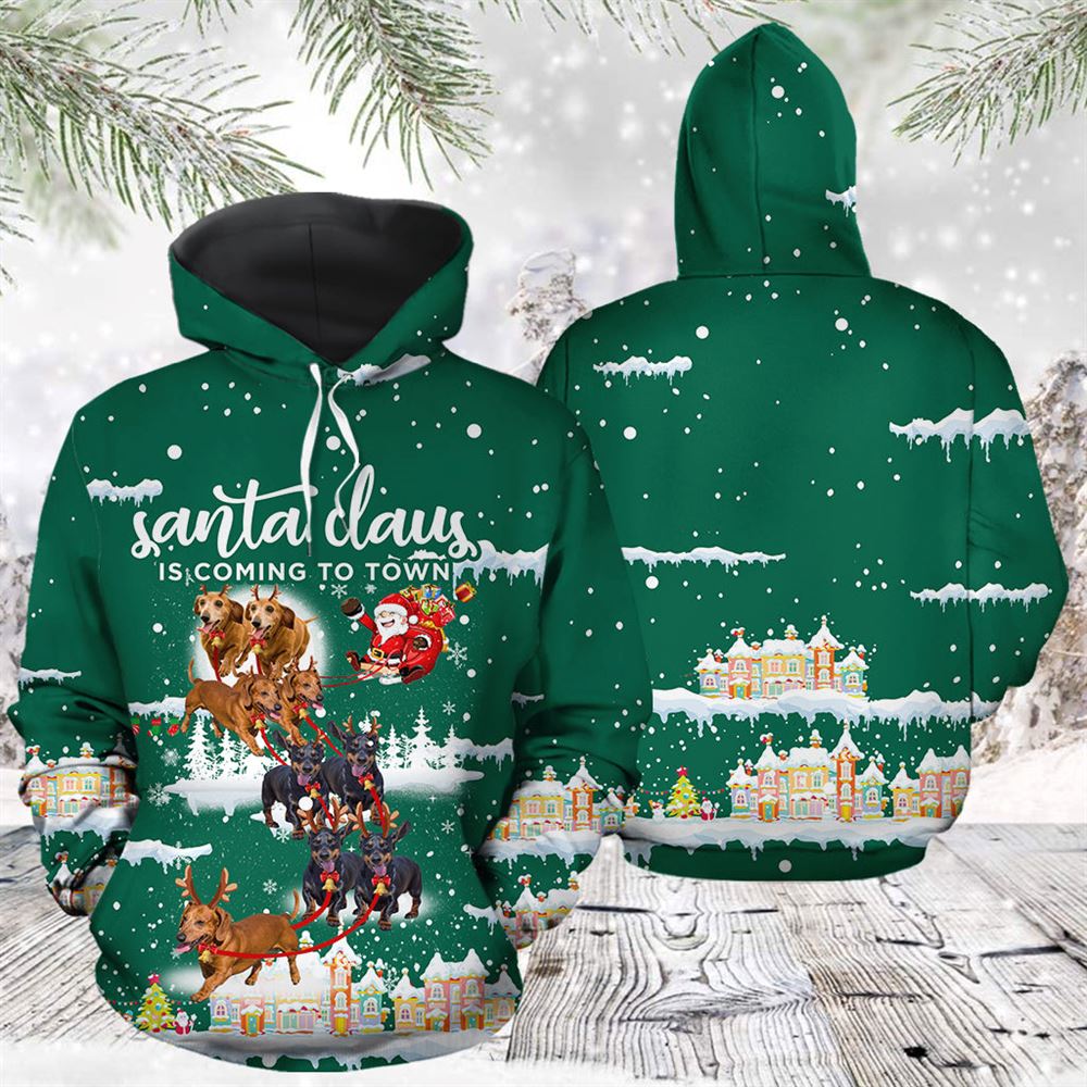 Dachshund Santa Is Coming To Town All Over Print 3D Hoodie For Men And Women, Best Gift For Dog lovers, Best Outfit Christmas