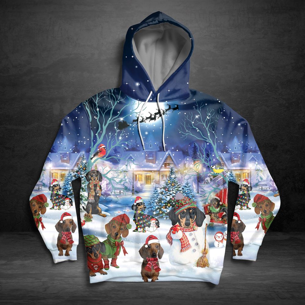 Dachshund Through The Snow All Over Print 3D Hoodie For Men And Women, Best Gift For Dog lovers, Best Outfit Christmas