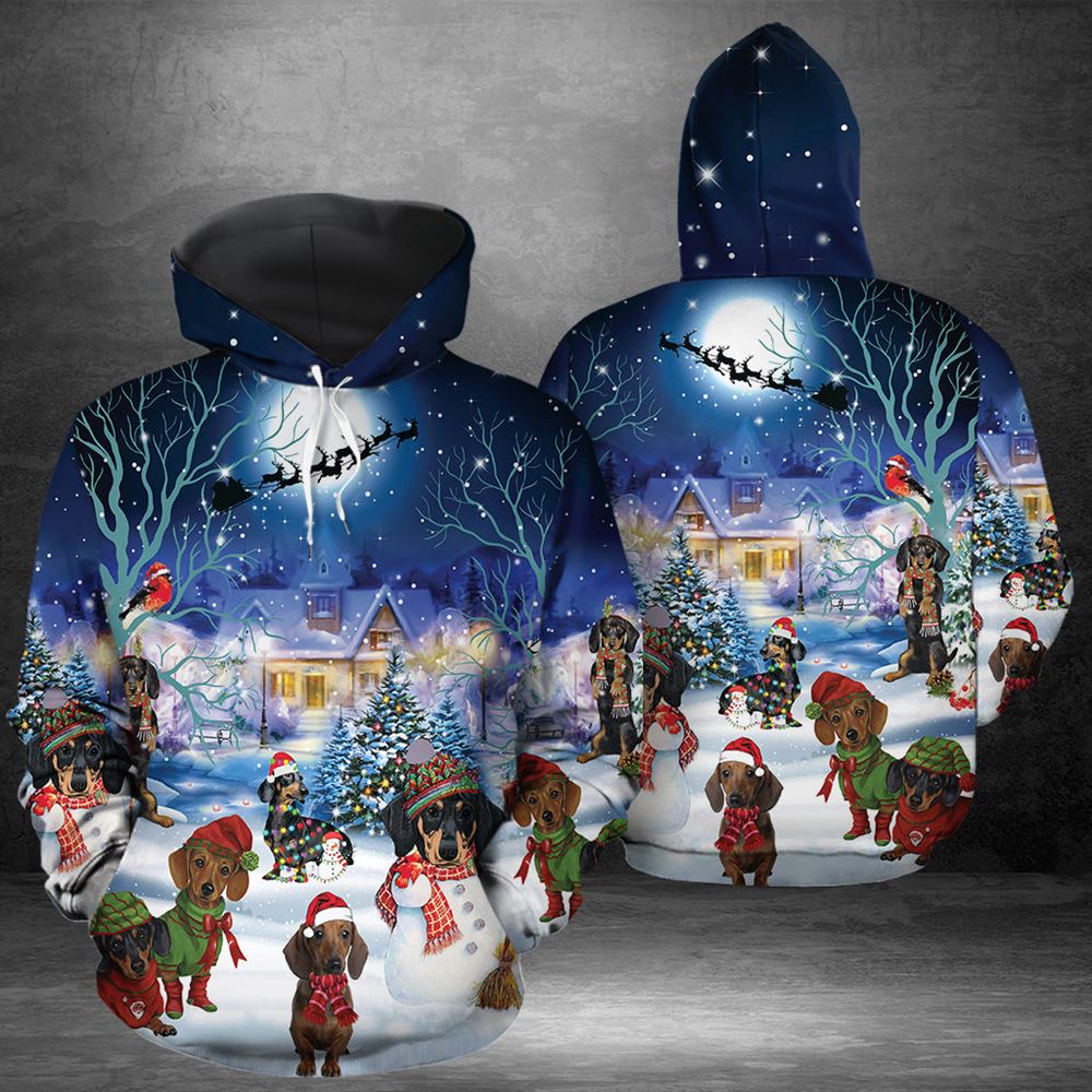 Dachshund Through The Snow All Over Print 3D Hoodie For Men And Women, Best Gift For Dog lovers, Best Outfit Christmas