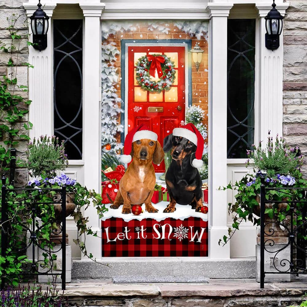 Dachshunds Christmas Door Cover - Dachshund Lover Gifts - Door Christmas Cover