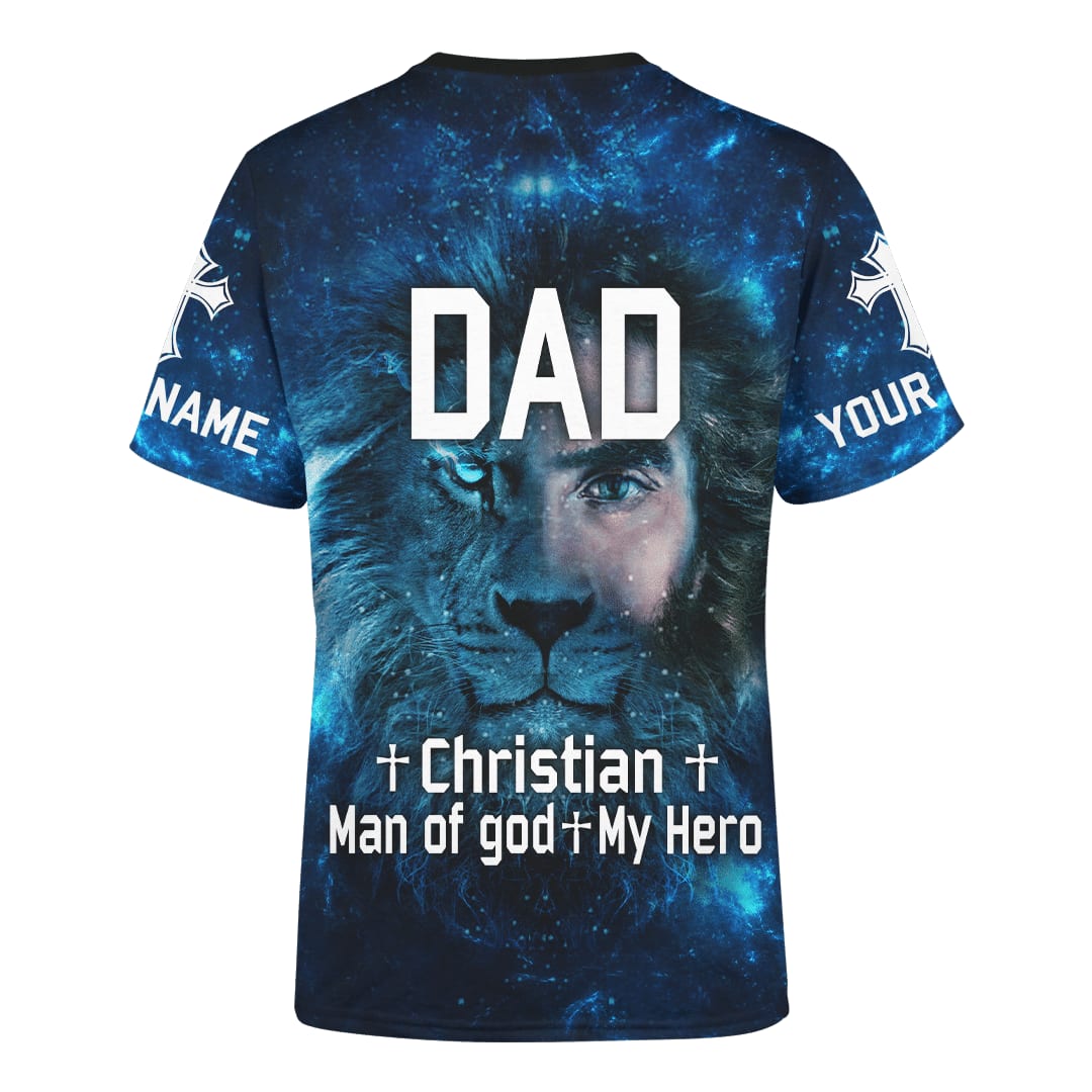 Dad Christian Man Of God My Hero Jesus Family Faith Blue Customized Shirt - Christian 3d Shirts For Men Women