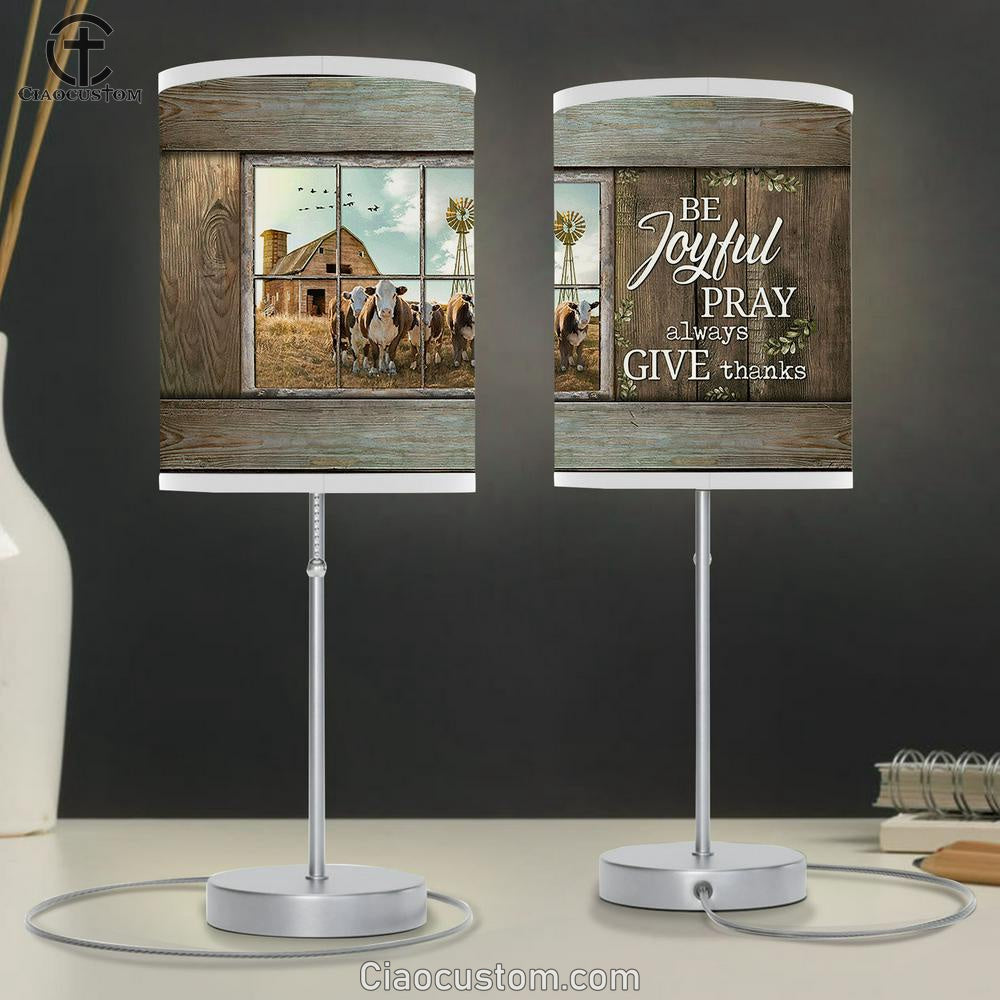 Dairy Cow Be Joyful Pray Always Give Thanks Table Lamp For Bedroom - Bible Verse Table Lamp - Religious Room Decor
