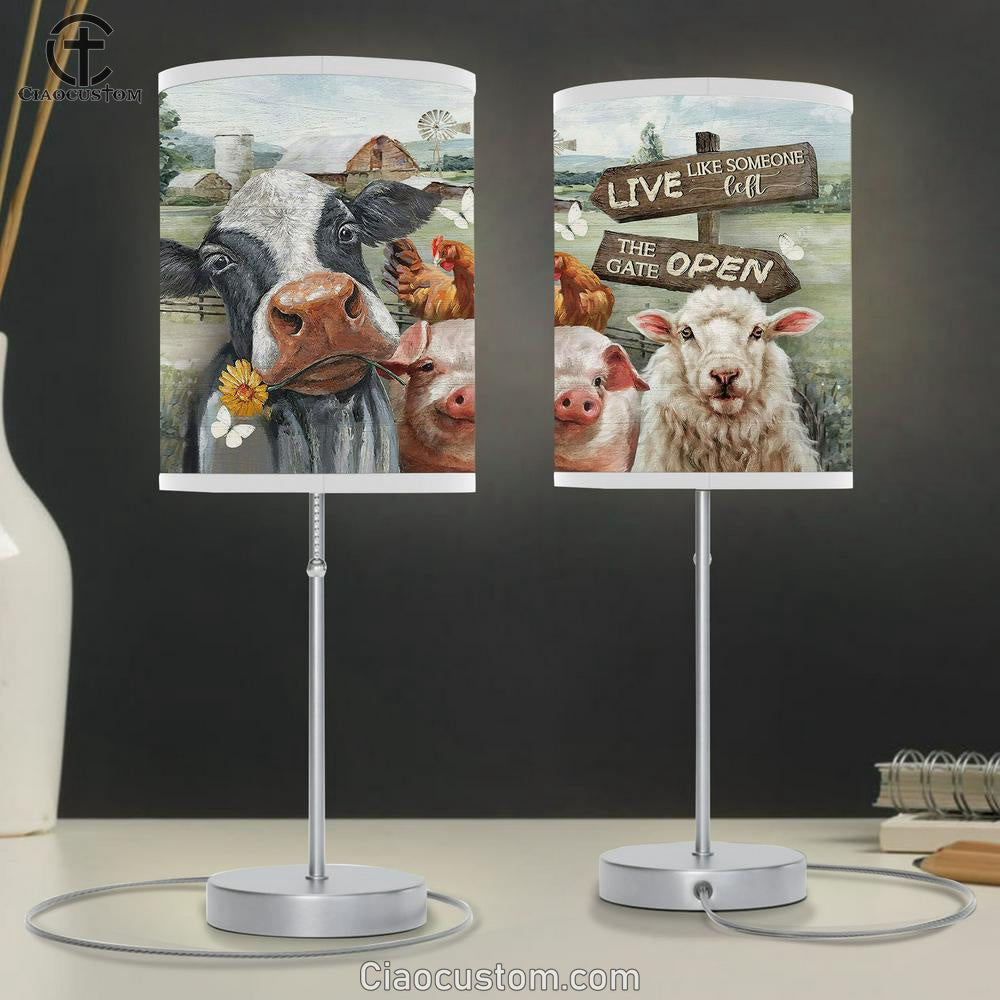 Dairy Cow White Lamb Farm Live Like Someone Left The Gate Open Table Lamp For Bedroom - Bible Verse Table Lamp - Religious Room Decor