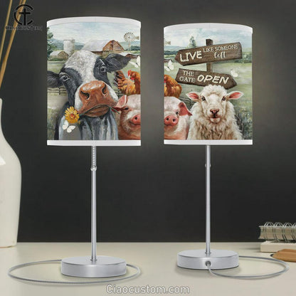 Dairy Cow White Lamb Farm Live Like Someone Left The Gate Open Table Lamp For Bedroom - Bible Verse Table Lamp - Religious Room Decor