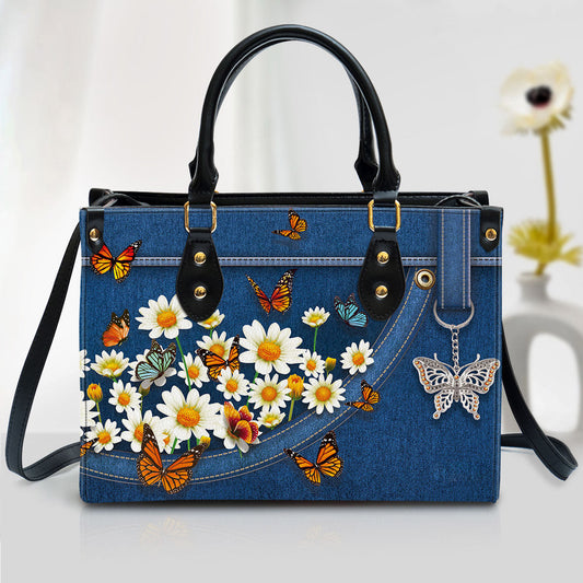 Daisy And Butterfly Leather Handbag - Religious Gifts For Women - Women Pu Leather Bag