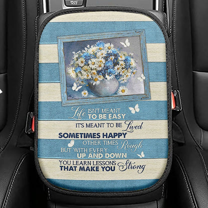 Daisy Butterfly Life Isn't Meant To Be Easy Seat Box Cover, Bible Verse Car Center Console Cover, Christian Inspirational Car Interior Accessories